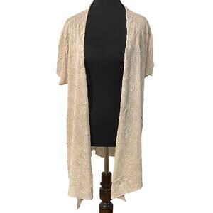 Eileen Fisher Golden Beige Crinkle Shimmer Open Cardigan Knit L Lagenlook Resort